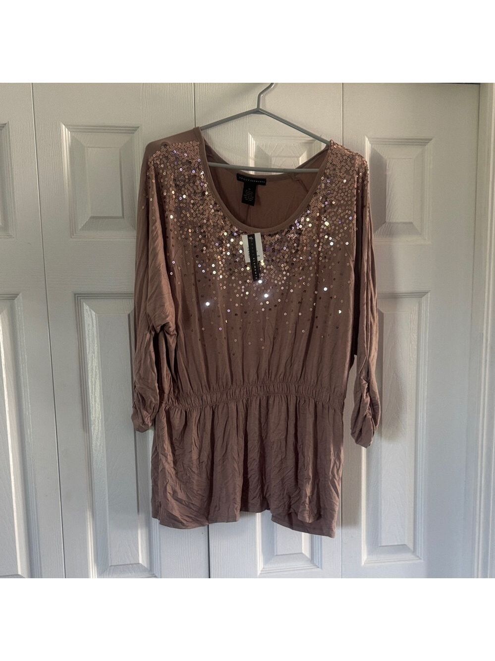 Grace Elements Taupe Sequin Blouse